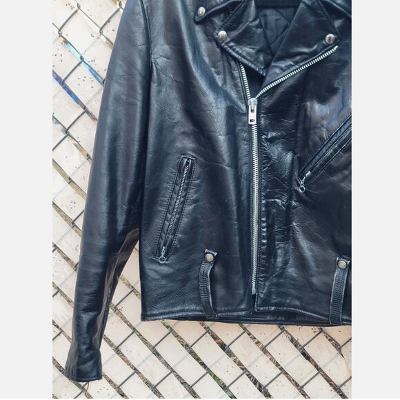 Vintage 1970s Harley Davidson Leather Motorcycle Jacket Men 44 Wool Lining Black - Picture 3 of 16